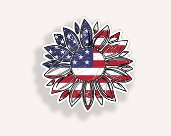 Red White Blue USA American Flag Sunflower Sticker Cooler Cup Laptop Car Vehicle Window Bumper Graphic Vinyl Decal