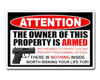 Propriétaire Armé Avertissement Autocollant 2ème Amendement 2A Pistolet Pistolet Pistolet Arme de Poing Sécurité Accueil Porte Voiture Véhicule Fenêtre Pare-chocs Vinyle Décalcomanie Graphique
