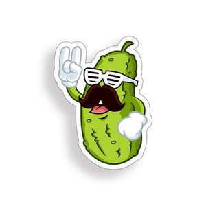 Pickle Mustache Sticker Silly Cartoon Dude Cup Cooler Laptop Tumbler Car Vehicle Window Bumper Vinyl Decal Graphic