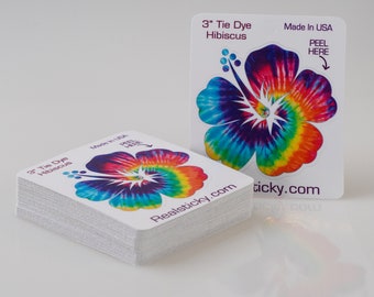 3" Tie Dye Hibiscus Flower Sticker Peace Hippie 70's Mug Tumbler Cup Water Bottle Tablet laptop mini Printed Vinyl Decal Graphic