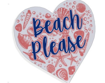 Pink Beach Please Ocean Heart Sticker Ocean Water Love Cup Laptop Car Vehicle Window Bumper Vinyl Decal Graphic