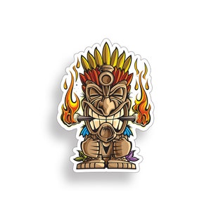 Tiki Flame Throw Guy Sticker Beach Ocean Statue Man Cup Cooler Laptop Car Vehicle Truck Window Bumper Vinyl Decal