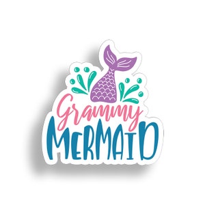 Grammy Mermaid Sticker Scale Tail Full Color Custom Printed Die Cut Vinyl Graphic for Cup Cooler Car Truck Window Bumper Decal