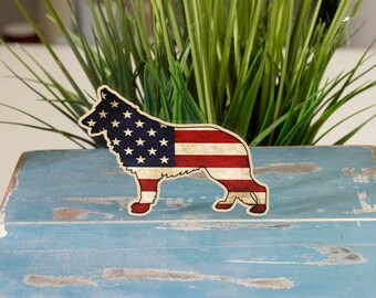 Pastor Alemán Perro Pegatina K9 Calcomanía Rústico USA American Flag Cup Cooler latpop Vehículo de coche Ventana Parachoques Vinilo gráfico vintage