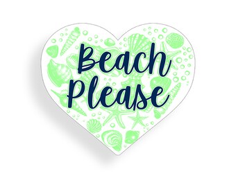 Beach Please Ocean Green Heart Sticker Ocean Water Love Cup Laptop Car Vehicle Window Bumper Vinyl Decal Graphic