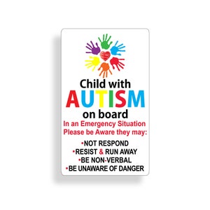 Child with Autism on Board Sticker Car Truck Window Vehicle Emergency Safety Alert First Aid Safe