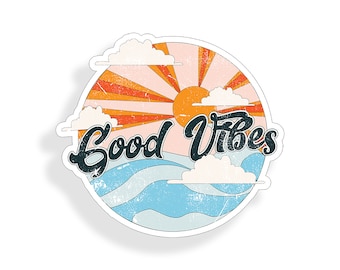 Good vibes Sticker Beach Ocean Sun sunshine waves cup laptop car vehicle glass window bumper decal