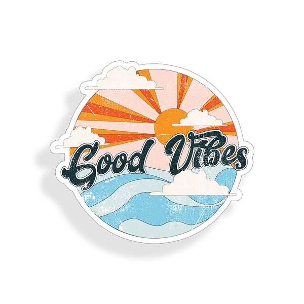 Bonnes vibrations Sticker Beach Ocean Sun soleil vagues tasse ordinateur portable voiture véhicule pare-chocs fenêtre en verre décalque