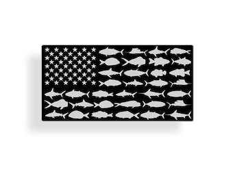 Black and Gray USA Fish American Flag Sticker Custom Printed Fishing US Die Cut Vinyl Car Boat Truck Kayak SUP Window Bumper Decal