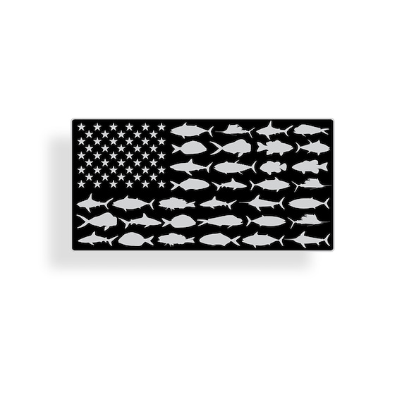 Black and Gray USA Fish American Flag Sticker Custom Printed