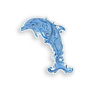 Blue Ocean Tribal Wave Dolphin Sticker afgedrukt digitale vinyl sticker strand auto vrachtwagen boot kajak laptop cup koeler grafisch