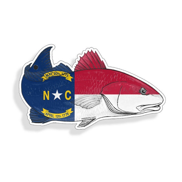 North Carolina NC Redfish Red Fish Sticker Printed Vinyl Decal Fishing Drum Car Truck Boat Vehicle Window Bumper Reel Sticky Decal