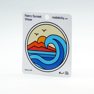 Retro Sunset Wave 4 "Vinilo de 3 mm de alto brillo Pegatina laminada / Calcomanía / Etiqueta Pegatina de playa Calcomanía Ocean Wave para vehículo / computadora portátil / cubierta de teléfono celular