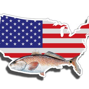 Red Fish USA Flag Sticker Printed Digital Vinyl Decal Fishing Car Truck Boat Patriotic American America Laptop US