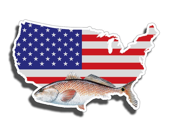 Red Fish USA Flag Sticker Printed Digital Vinyl Decal Fishing Car Truck  Boat Patriotic American America Laptop US -  UK