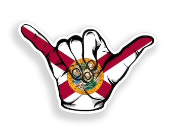 Shaka Hang Loose Florida FL State Flag Sticker Vinyl Decal Bright Color for Car Truck Vehicle Cooler Tumbler Automobile