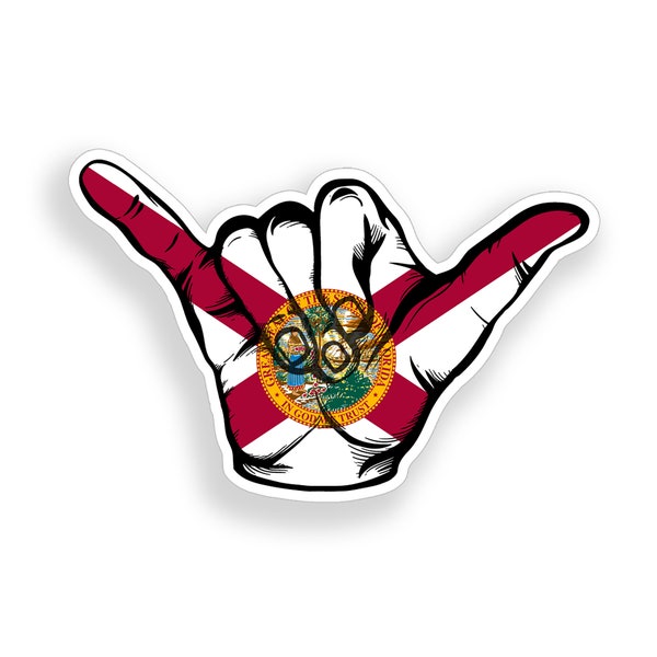 Shaka Hang Loose Florida FL State Flag Sticker Vinyl Decal Bright Color for Car Truck Vehicle Cooler Tumbler Automobile