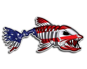 Bonefish USA Sticker Death Skeleton Decal Bonefish 4" Angry Vinyl Bone Fish United States of America Red, White, Blue
