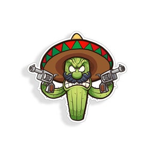 Angry Cactus Sticker Silly Plant Wear Hat Laptop Tablet Car Boat Vehicle Window Bumper Decal Graphic
