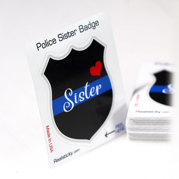 Proud Sister Police Officer Badge Sticker Thin Blue Line Heart Love Cup Laptop Car Vehicle Window Bumper Vinyl Decal