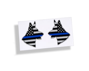 Pair of German Shepherd Police Blue Line USA American Flag K9 Stickers Cup Cooler Tumbler Car Truck Window Bumper Law Enforcement Decal