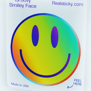 Multicolored Groovy Smiley Face Sticker Cup Cooler Laptop Car Vehicle Window Bumper Vinyl Decal Graphic