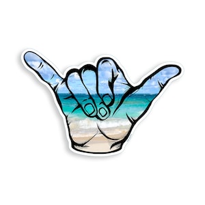 6&quot; x 9&quot; Hang Loose Beach Sticker Ocean Surfing Shaka Hand Vinyl Graphic Cooler Car Vehicle Window Bumper Large Decal