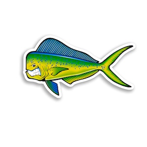 Angry Mahi Fish Sticker Vinyl Saltwater Ocean Fishing Decal Fishing Tackle Box Car Boat Vehicle Window Bumper Decal Graphic