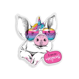 Pig Unicorn Rainbow sunglasses Sticker Cup Laptop Tablet Car Vehicle Window Bumper Vinyl Decal Graphic