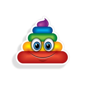 Rainbow Poop Face Emoji Sticker Die Cut Digitally Printed Pooping Vinyl Graphic for Cup Cooler Car Truck Window Bumper Helmet