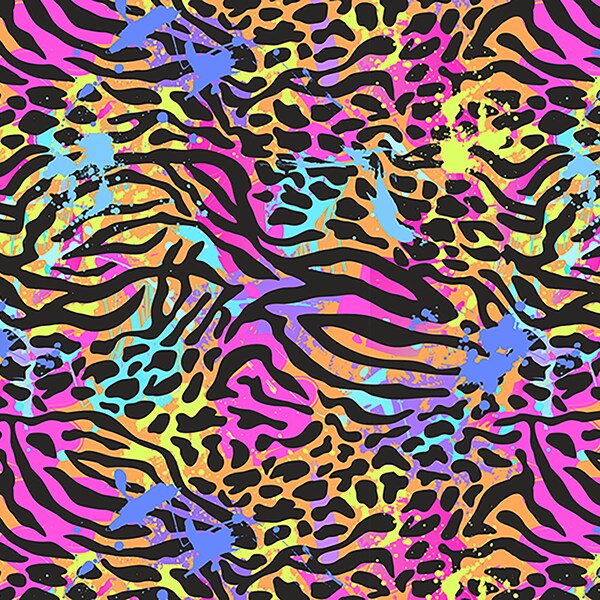 18" x 12" Zebra Leopard Rainbow Paint Splatter Heat Transfer Sheet HTV Vinyl Craft Retro Neon Animal Print pattern Shirt Tshirt Material