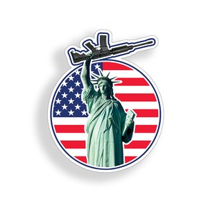 Endangered Brand Statue Of Liberty Holding Gun Gold Decal - 2nd Amendment NRA Sticker
