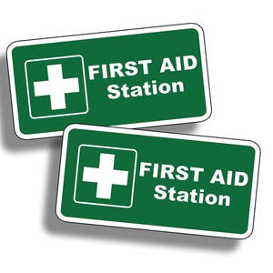 First Aid Station Sticker Vinyl Attention Safe Safety Decal Fire Rescue Home GREEN Rescue 1st Label Kit Area