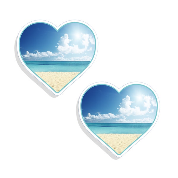2 inch Mini Beach Ocean Heart Sticker Blue Wave Sand Saltwater Salt Cup Cooler Laptop Tablet Phone Tumbler Water Bottle Vinyl Decal Graphic