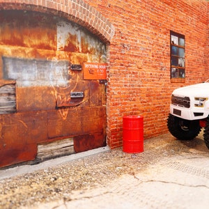 RC 1/10 Scale Rustic Red Brick Garage Wall Sticker Metal Shop Printed Decal Graphic Display Truck Rock Crawler Diorama