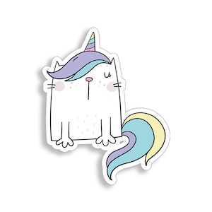 Unicorn Cat Sticker Silly Kitten Laptop Cup Cooler Beach Ocean Car Vehicle Window Bumper Graphic Vinyl Decal