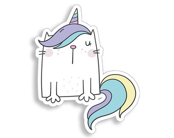 Unicorn Cat Sticker Silly Kitten Laptop Cup Cooler Beach Ocean Car Vehicle Window Bumper Graphic Vinyl Decal