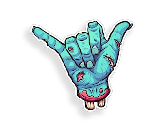 Zombie Sticker Hang Loose Dead Hand Ocean Surfing Shaka Laptop Cup Cooler Car Vehicle Window Bumper Vinyl Decal Graphic