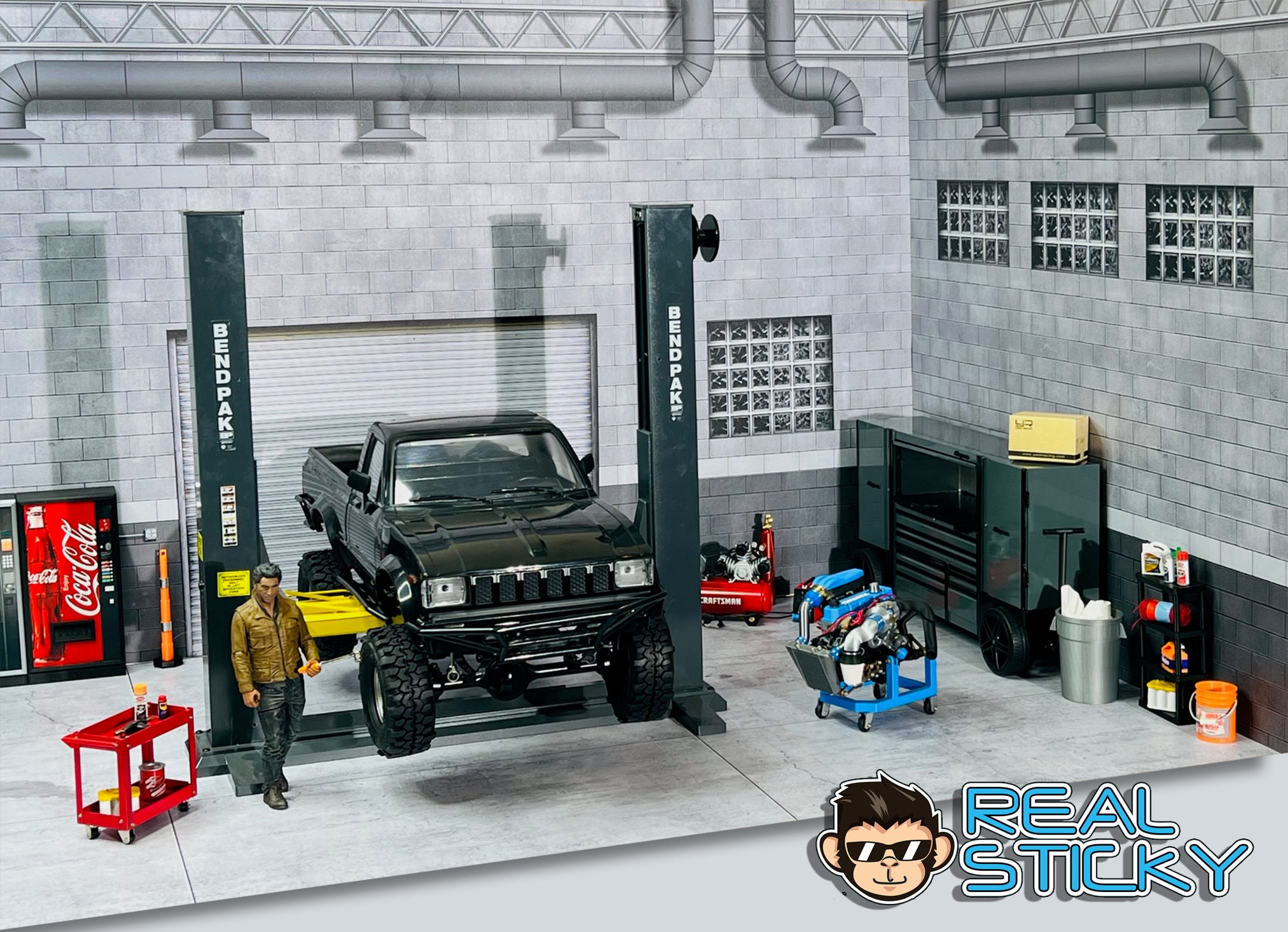 RC 1/10 Scale FULL Garage Sticker Set Black Cinder Block Gray Oil