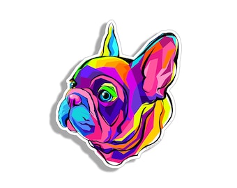 Colorful Frenchie Face Sticker French Bulldog Dog Cup Laptop Cooler Car Vehicle Truck Window Bumper Vinyl Decal Graphic
