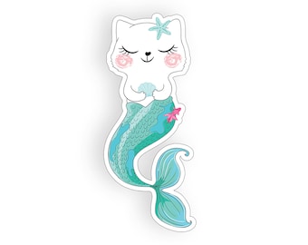 Mermaid Cat Sticker Mercat Kitten Laptop Cup Cooler Beach Ocean Car Vehicle Window Bumper Graphic Vinyl Decal