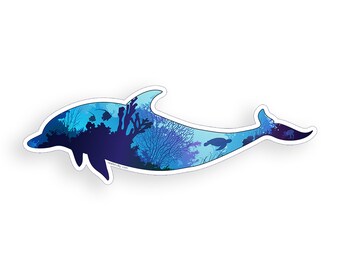 Underwater Dolphin Sticker Printed Digital Vinyl Decal Ocean Beach Scene Car Truck Boat Kayak Laptop Cup Cooler Graphic