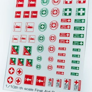 1:10 Scale First Aid Sticker Sheet Decal RC Car Truck Crawler Body Beach Ocean Vinyl Decal Graphic Garage Diorama Safety HealthDisplay