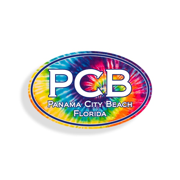 Panama City Beach Tie Dye PCB Sticker FL Florida Peace Love Oval Laptop Cup Cooler Car Vehicle Graphic Vinyl Decal