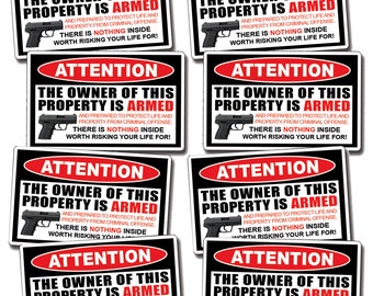 2x Owner Armed Warning Sticker Decal – Glossy Vinyl, 4.25x2.75 – For Car, Door, Home, Window – Riley Express