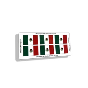 6 Mini Mexican Flag Stickers Mexico Vinyl Die Cut Decal License Plate Car Vehicle Tag Laptop Tablet Cup Cell Phone Graphic Red White Green