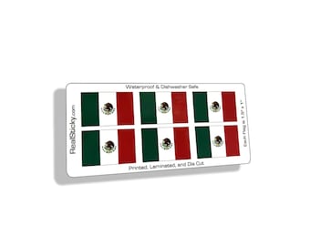 6 Mini Mexican Flag Stickers Mexico Vinyl Die Cut Decal License Plate Car Vehicle Tag Laptop Tablet Cup Cell Phone Graphic Red White Green