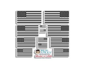 12 Mini American Flag Stickers USA Black and White Vinyl Die Cut Car Vehicle Tag Laptop Tablet Cup Cell Phone Scale RC Graphic