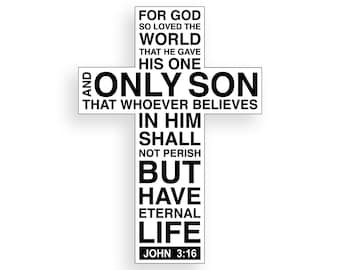 John 3:16 Bible Verse Christian Cross Script Sticker God Jesus Cup Car Laptop Window Bumper Decal