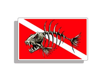 Diver Down Bonefish Flag Sticker Scuba Dive Laptop Cup Car Vehicle Window Bumper Vinyl Decal Graphic